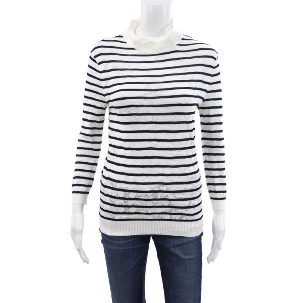 Chloe Womens Mock Neck Striped Pullover Nautical Blue Long Sleeve Size S